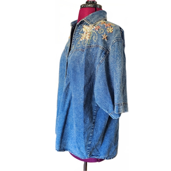 Pretty Bleu 1990s Vintage Womens Cottage Shirt Medium Acid Wash Denim - Picture 6 of 14